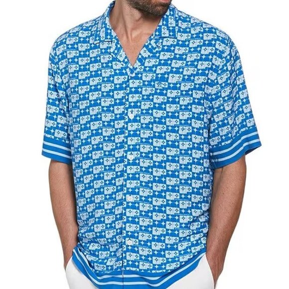 Original Penguin Geo Print Short Sleeve Woven Camp Shirt Size: S NWT - Picture 1 of 4